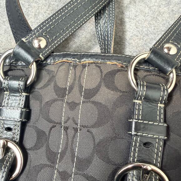 Coach Logo Black Shoulder Bag Purse w/Signature Leather Silver Hardware 15”x11” - Picture 3 of 16